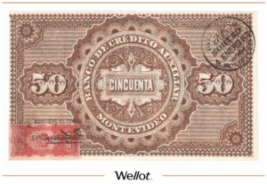 50 Песо 1887 Уругвай Вспомогательный Кредитный Банк AUNC